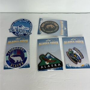 FIVE Vintage Alaska Souvenir Patches ALL NEW State National Park &MORE